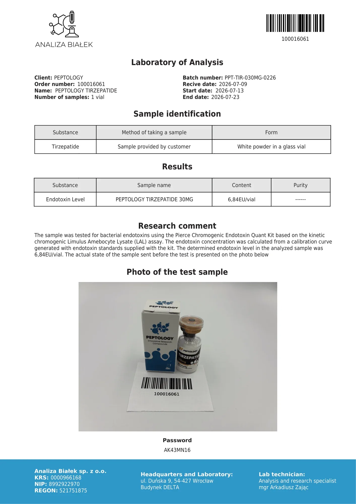 Tirzepatide 30 mg – endotoxin test