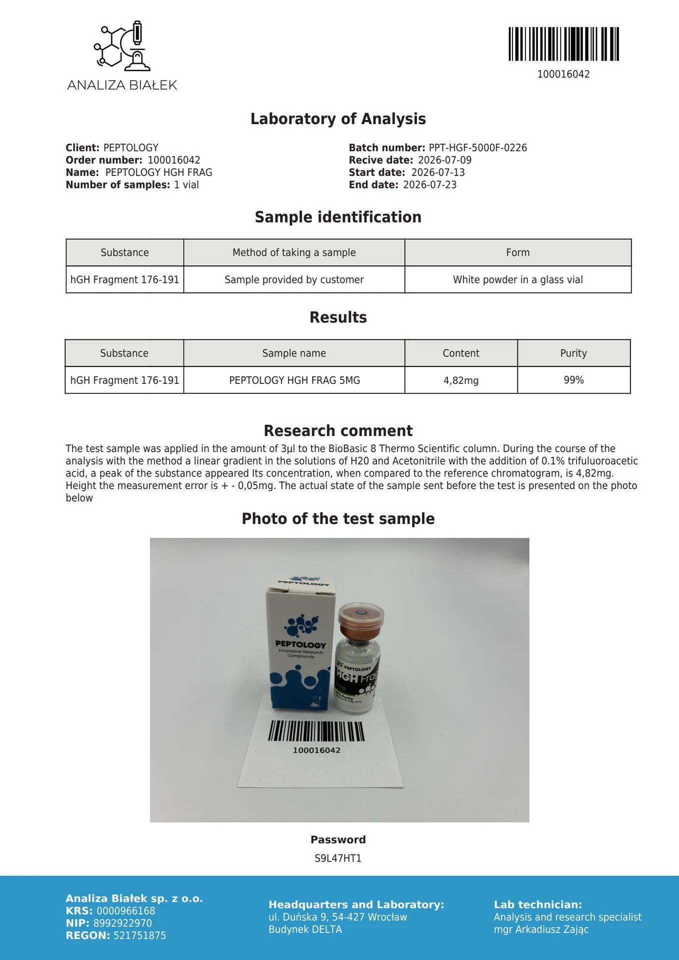 HGH Frag 5mg – Fragment 176-191 de l'hormone de croissance (peptide C-terminal) – image 2