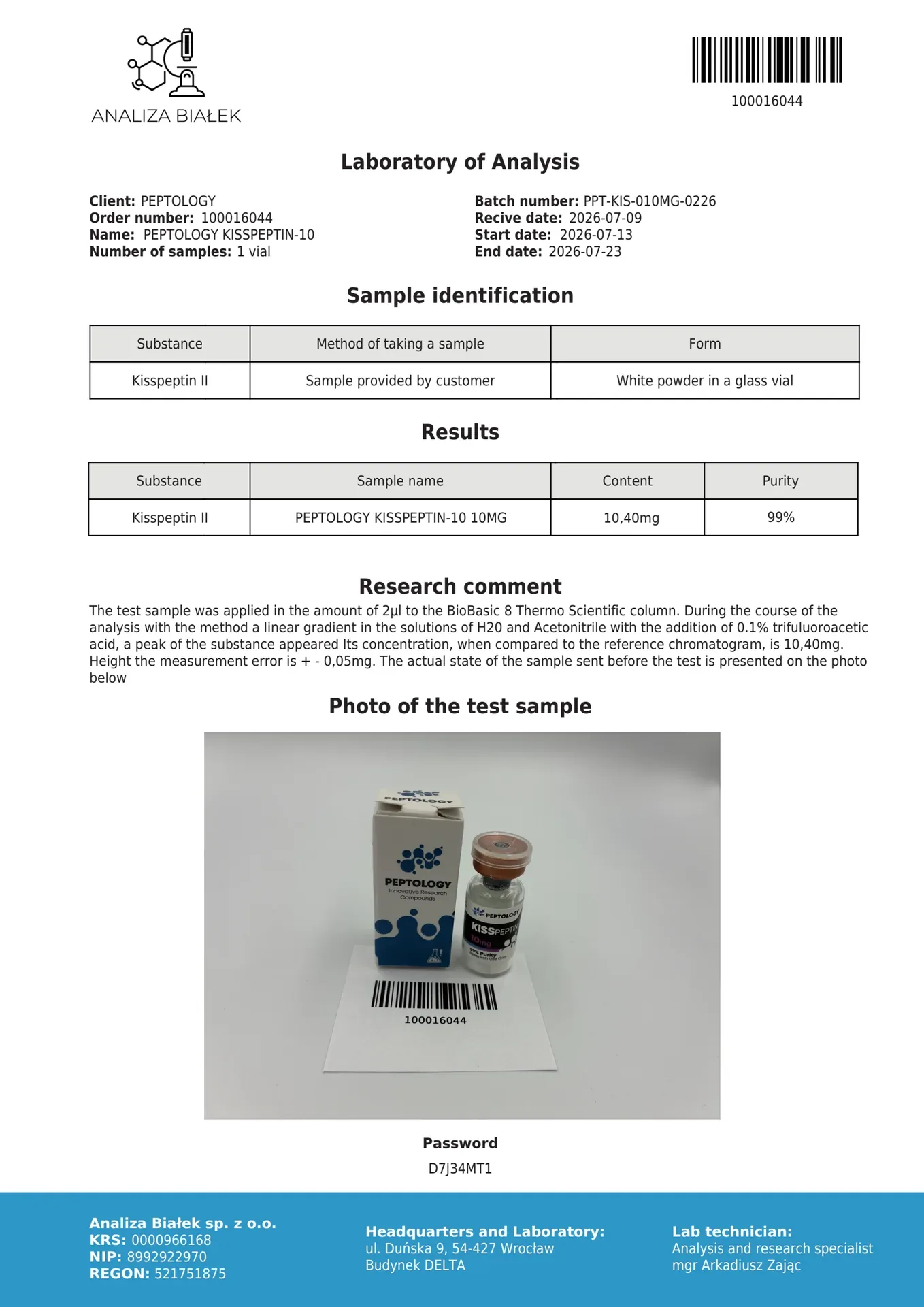Kisspeptin-10 5 mg/10 mg – Peptide régulateur de l'axe hormonal (stimulateur de la GnRH) – image 3