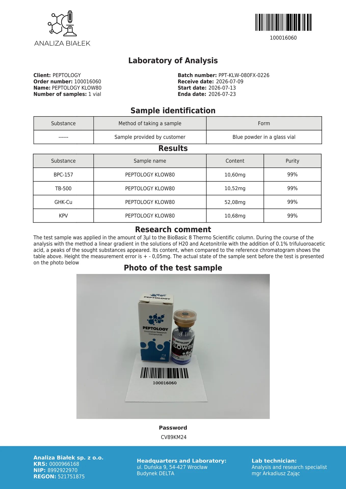 KLOW80 – Mélange : GHK-Cu 50 mg, TB-500, BPC-157 et KPV 10 mg chacun – image 2
