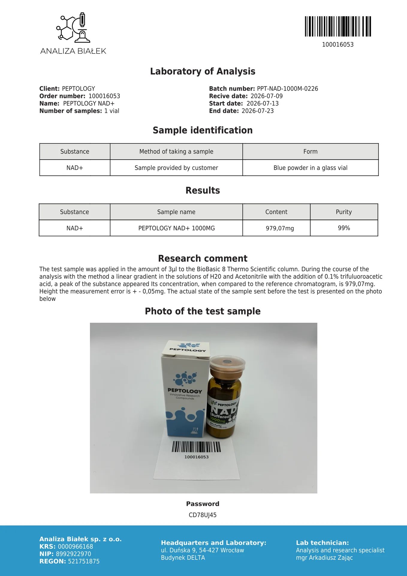 NAD+ (Buffered) 1000 mg – Coenzyme pour la recherche mitochondriale – image 2