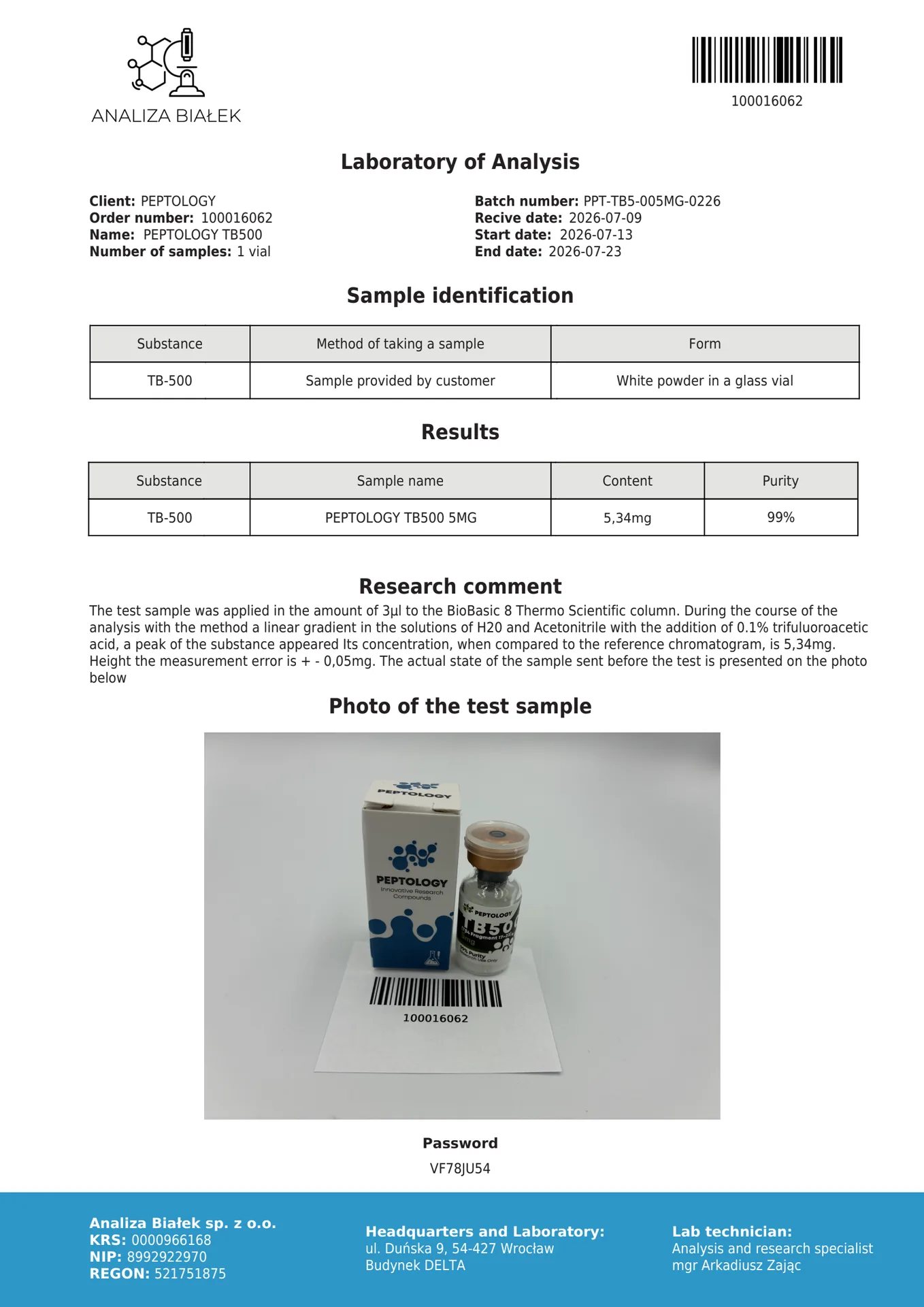 TB500 5 mg/10mg – fragment synthétique de la thymosine bêta-4 pour la recherche – image 2