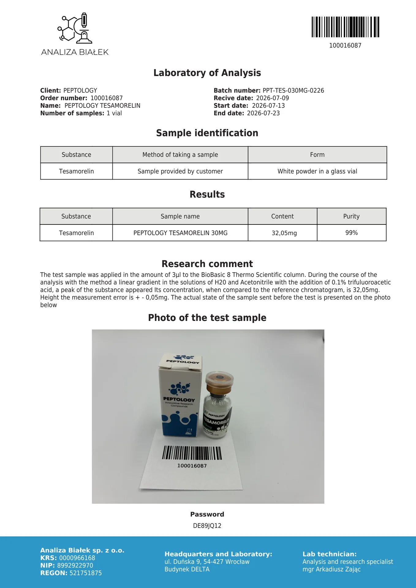 Tesamorelin 10mg/30mg – analogue de la GHRH pour la recherche en laboratoire – image 3