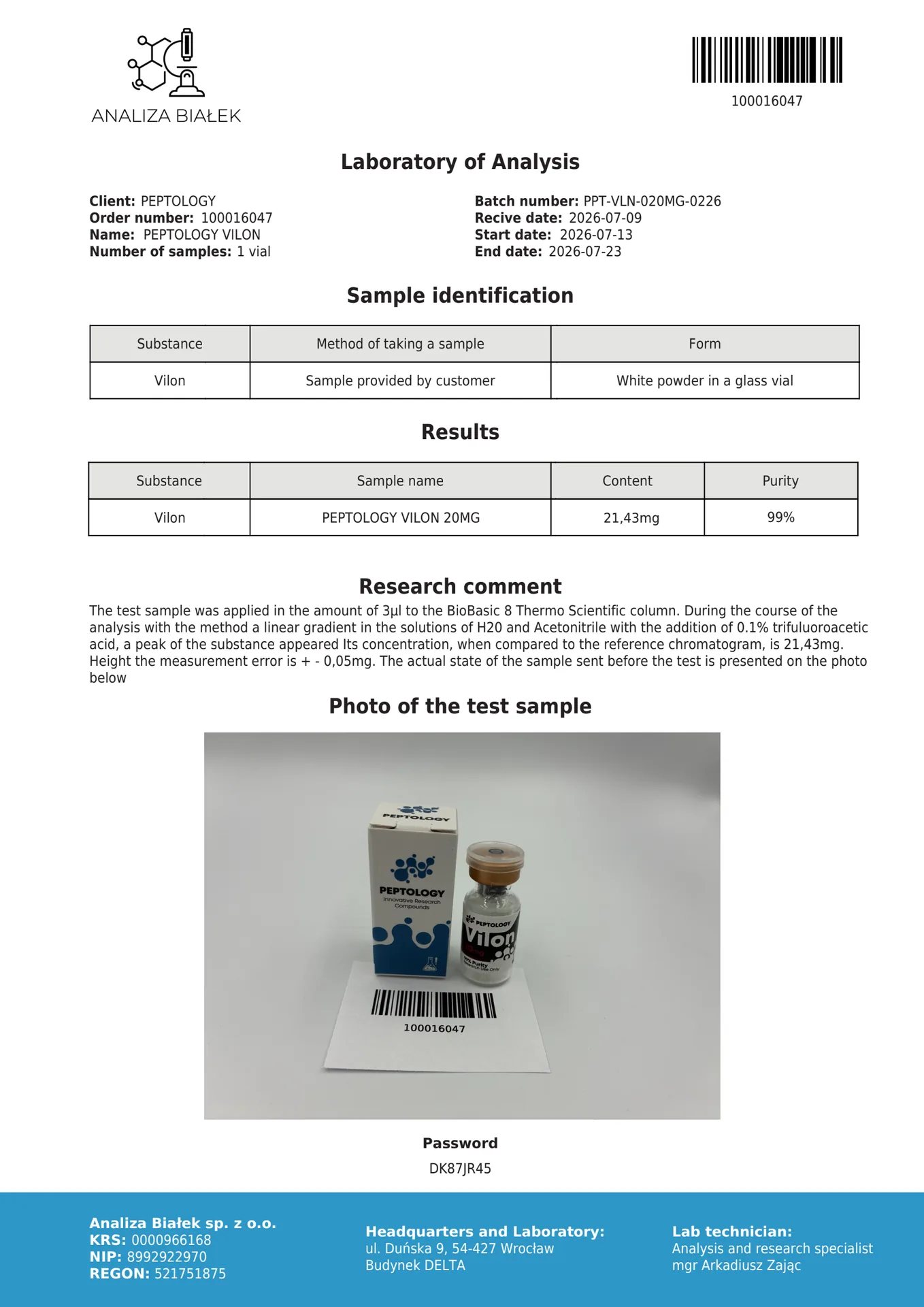 Vilon 20 mg – dipeptide biorégulateur (Lys-Glu) pour la recherche – image 2
